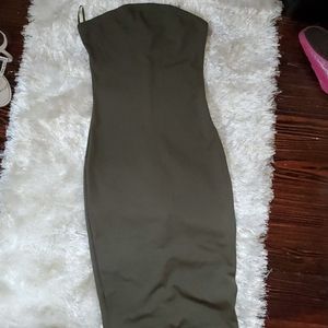 NW 2B Bebe Olive Form Fitting Midi Dress Sz Med.